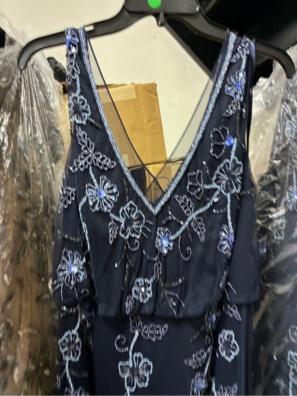 Adrianna Papell Midnight Blue Multi Beaded Floral Midi Dress NWT Size 14 Formal - Picture 13 of 15